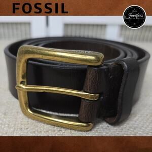 Fossil Men's Dark Brown 1.5" W Genuine Leather Belt with Antique Gold Buckle